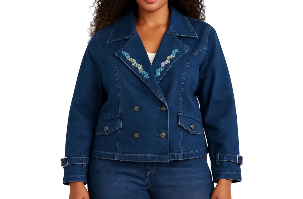 Ashro denim embroidered jacket size 14 button jean jacket or blazer